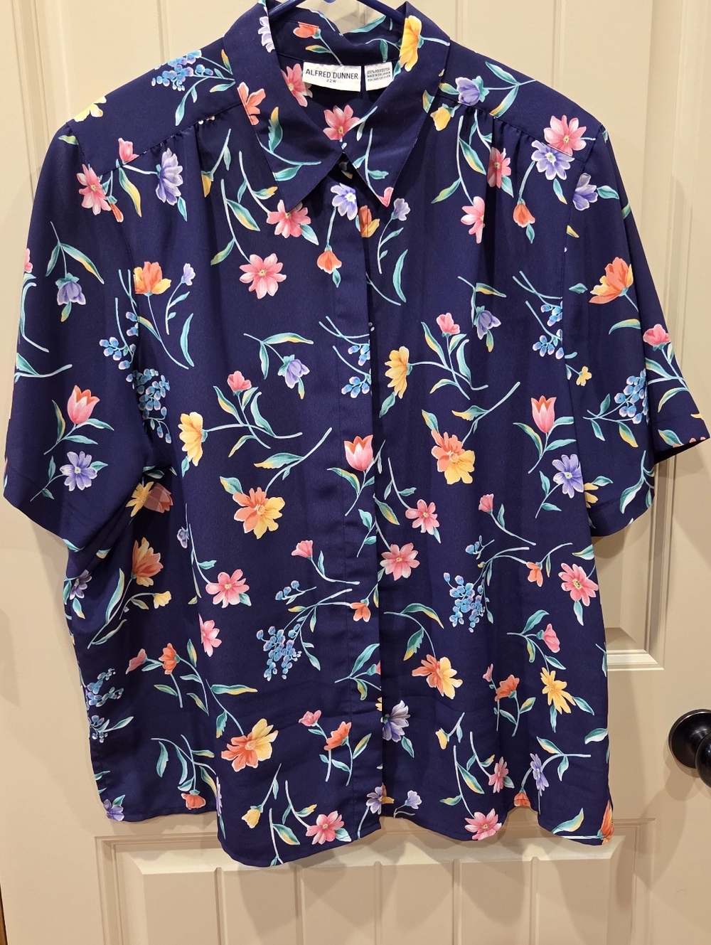 Alfred Dunner Plus Size 22W Floral Button Down Blouse Short Sleeve Vintage